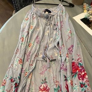 Boho Floral Print Shorts with Maxi Skirt